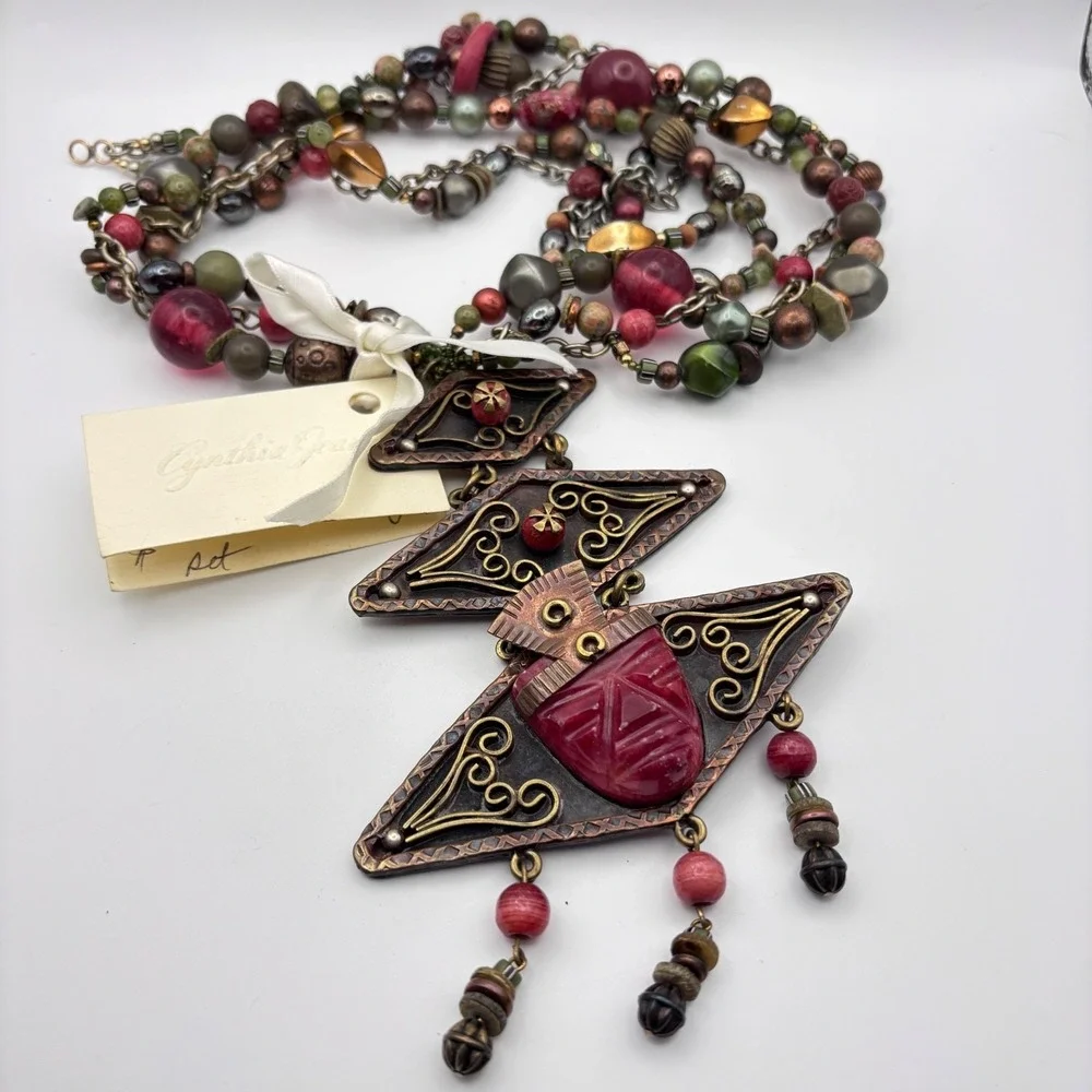 Vintage Cynthia Jean Statement Necklace Multi-strand Beaded Stones 28